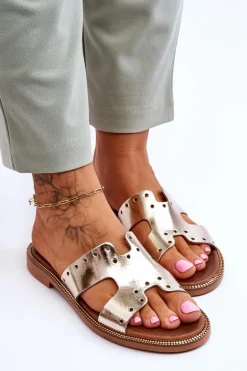 Zazoo 40326 Damskie Klapki Z Ozdobnymi Wycięciami Złote