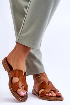 Zazoo 40326 Damskie Klapki Z Ozdobnymi Wycięciami Brązowe