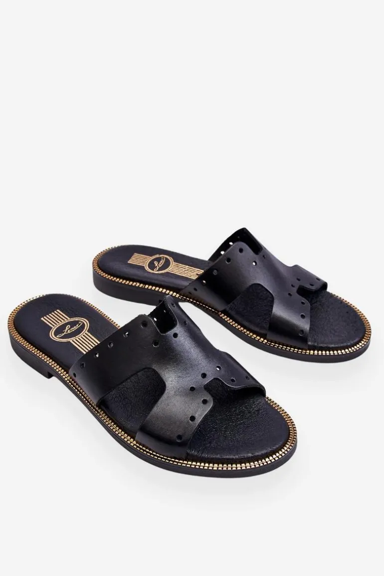 Zazoo 40326 Damskie Klapki Z Ozdobnymi Wycięciami Czarne