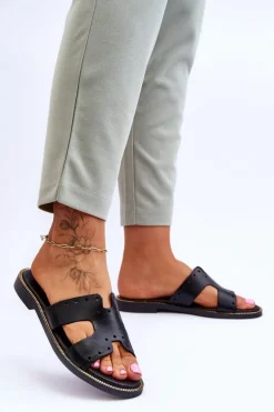 Zazoo 40326 Damskie Klapki Z Ozdobnymi Wycięciami Czarne