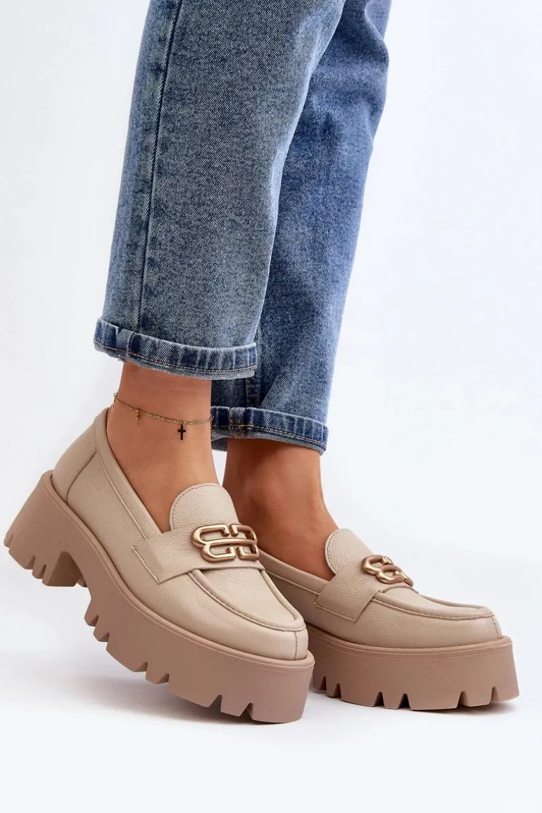 Zazoo 20164 Damskie Loafersy Ze Skóry Naturalnej Beżowe