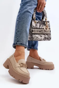 Zazoo 20164 Damskie Loafersy Ze Skóry Naturalnej Beżowe