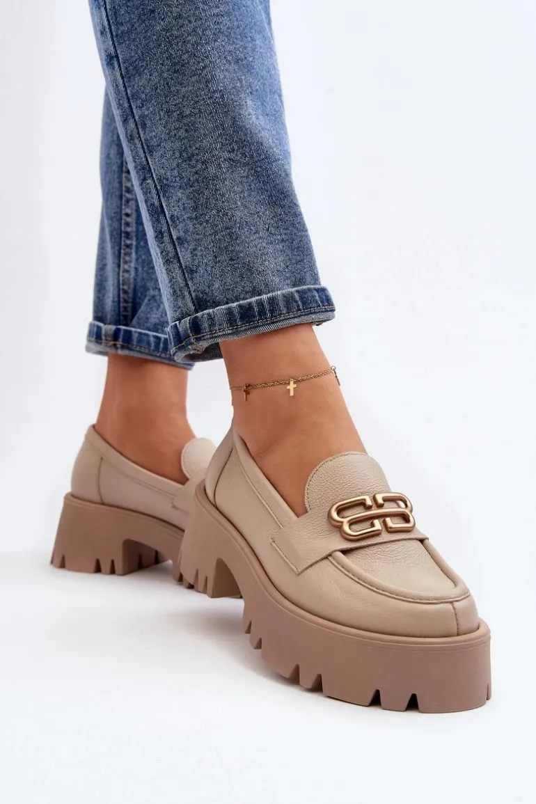 Zazoo 20164 Damskie Loafersy Ze Skóry Naturalnej Beżowe