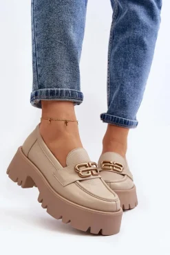 Zazoo 20164 Damskie Loafersy Ze Skóry Naturalnej Beżowe