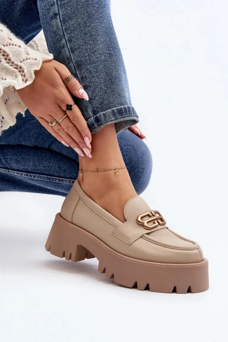 Zazoo 20164 Damskie Loafersy Ze Skóry Naturalnej Beżowe