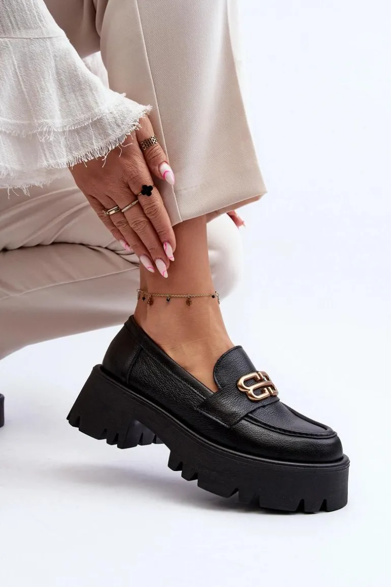 Zazoo 20164 Damskie Loafersy Ze Skóry Naturalnej Czarne