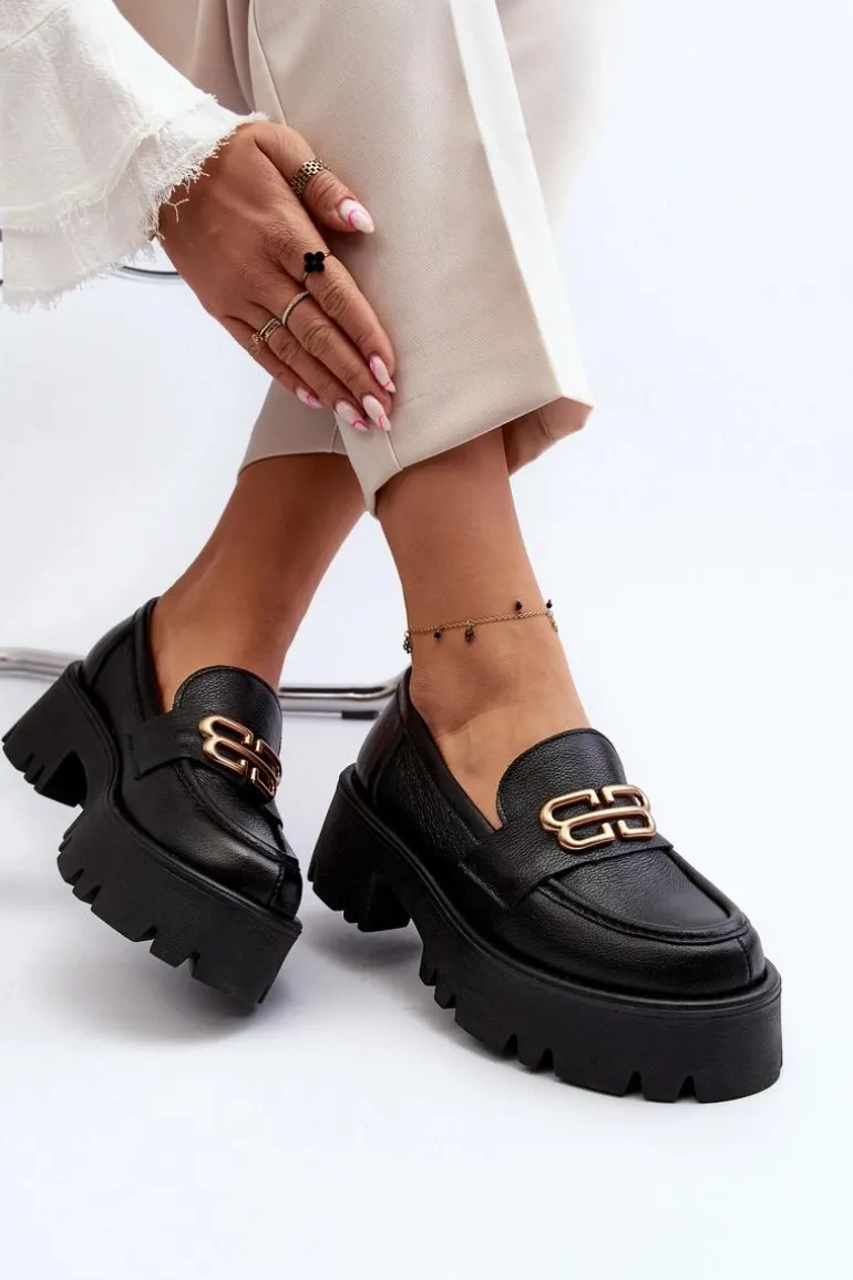 Zazoo 20164 Damskie Loafersy Ze Skóry Naturalnej Czarne