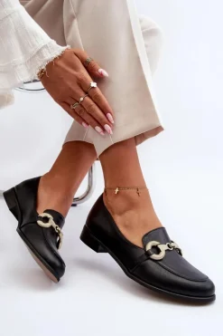 Zazoo 2880 Damskie Mokasyny Skórzane Z Ozdobą Czarne