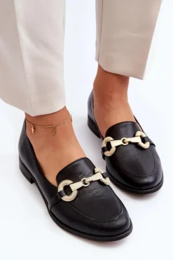 Zazoo 2880 Damskie Mokasyny Skórzane Z Ozdobą Czarne