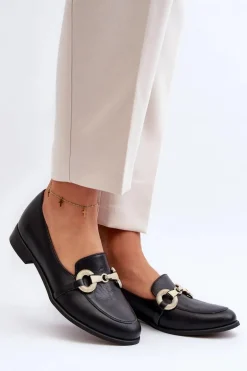 Zazoo 2880 Damskie Mokasyny Skórzane Z Ozdobą Czarne