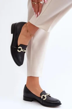 Zazoo 2880 Damskie Mokasyny Skórzane Z Ozdobą Czarne