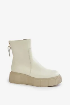 Zazoo 60369 Damskie Skórzane Botki Na Platformie Jasnobeżowe