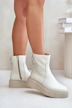 Zazoo 60369 Damskie Skórzane Botki Na Platformie Jasnobeżowe