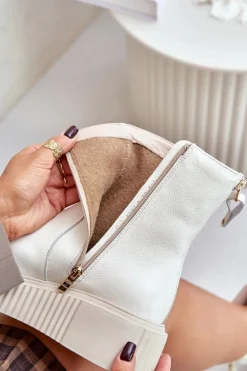 Zazoo 60369 Damskie Skórzane Botki Na Platformie Jasnobeżowe