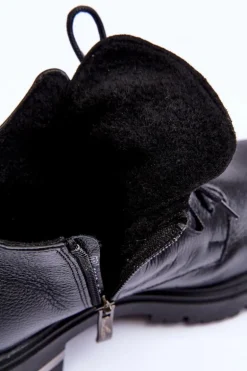 Zazoo 60309 Damskie Skórzane Botki Na Płaskim Obcasie Czarne