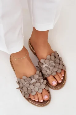 Zazoo 40381 Damskie Skórzane Klapki Na Płaskim Obcasie Taupe