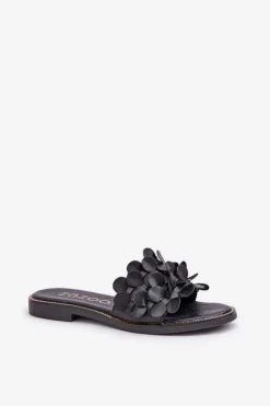 Zazoo 40381 Damskie Skórzane Klapki Na Płaskim Obcasie Czarne