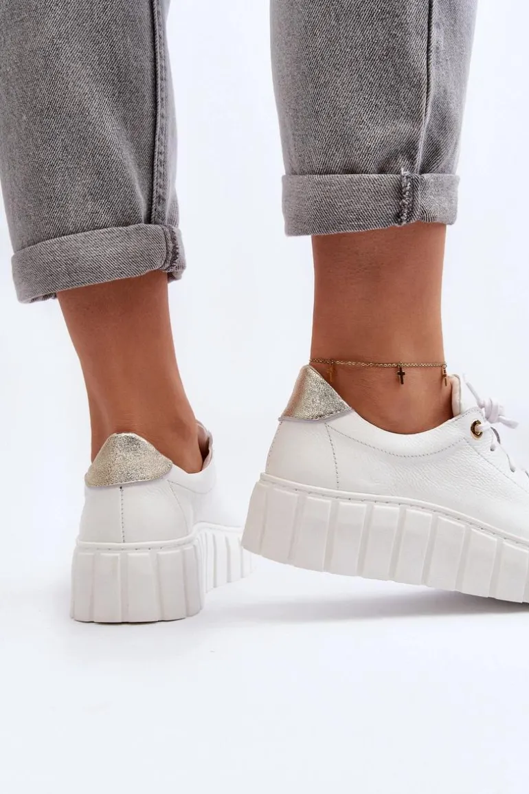 Zazoo 2919 Damskie Skórzane Półbuty Na Grubej Podeszwie Białe