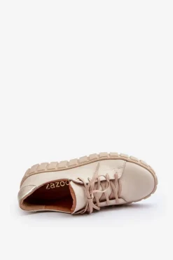 Zazoo 2919 Damskie Skórzane Półbuty Na Grubej Podeszwie Beżowe