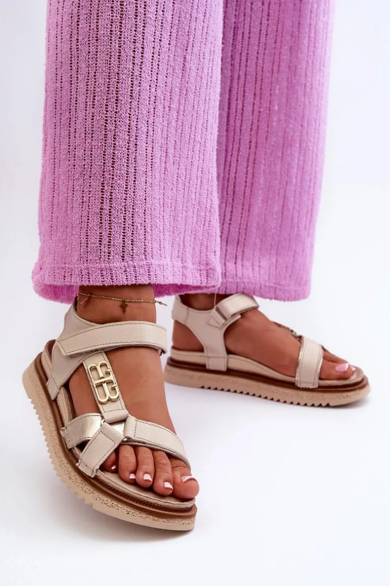 Zazoo 50103 Damskie Skórzane Sandały Na Platformie Beżowe