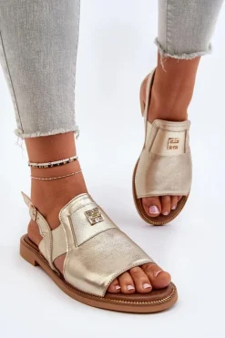 Zazoo 40385 Damskie Skórzane Sandały Złote