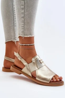 Zazoo 40385 Damskie Skórzane Sandały Złote