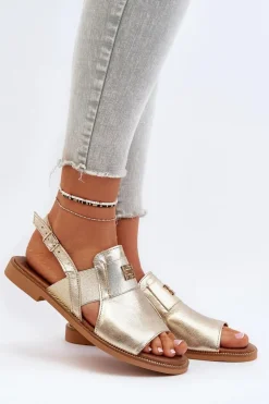 Zazoo 40385 Damskie Skórzane Sandały Złote