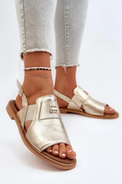 Zazoo 40385 Damskie Skórzane Sandały Złote