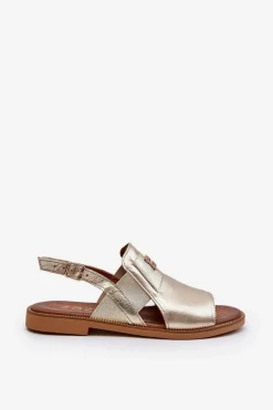 Zazoo 40385 Damskie Skórzane Sandały Złote