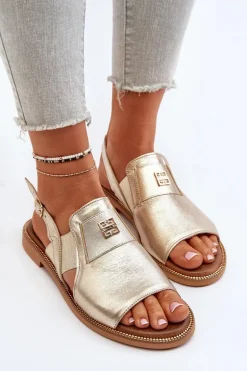 Zazoo 40385 Damskie Skórzane Sandały Złote