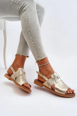 Zazoo 40385 Damskie Skórzane Sandały Złote