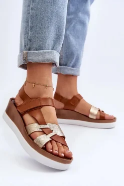 Zazoo 40397 Damskie Skórzane Sandały Na Platformie Brązowe