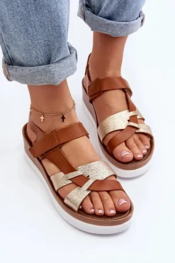 Zazoo 40397 Damskie Skórzane Sandały Na Platformie Brązowe