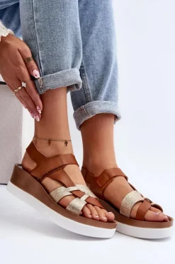 Zazoo 40397 Damskie Skórzane Sandały Na Platformie Brązowe