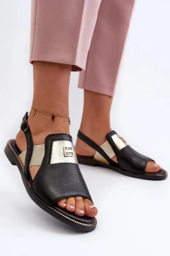 Zazoo 40385 Damskie Skórzane Sandały Czarne