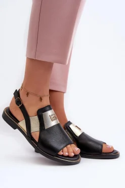 Zazoo 40385 Damskie Skórzane Sandały Czarne