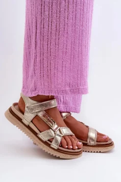 Zazoo 50103 Damskie Skórzane Sandały Na Platformie Złote