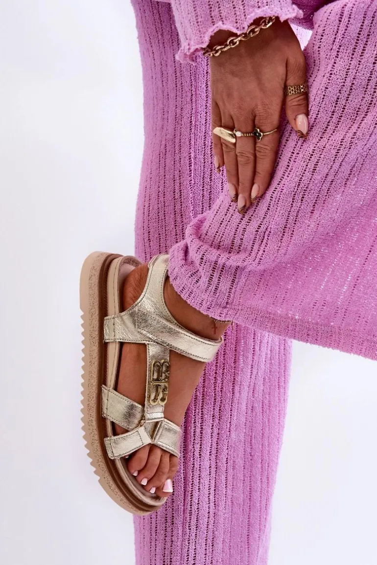 Zazoo 50103 Damskie Skórzane Sandały Na Platformie Złote