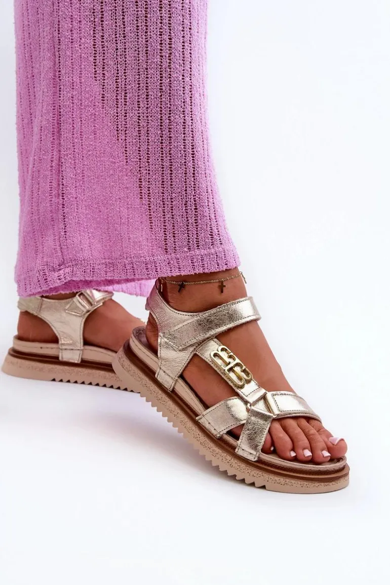 Zazoo 50103 Damskie Skórzane Sandały Na Platformie Złote