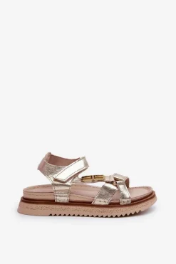 Zazoo 50103 Damskie Skórzane Sandały Na Platformie Złote