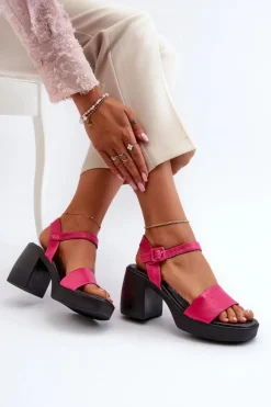 Zazoo 40386 Damskie Skórzane Sandały Na Klocku Fuksja