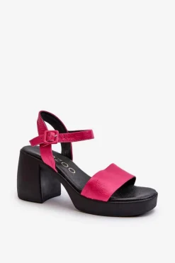 Zazoo 40386 Damskie Skórzane Sandały Na Klocku Fuksja