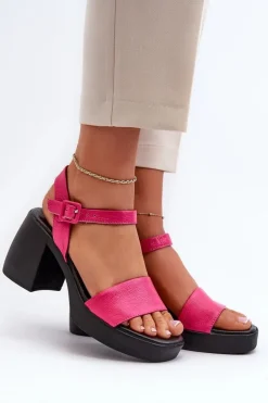 Zazoo 40386 Damskie Skórzane Sandały Na Klocku Fuksja