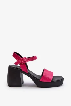 Zazoo 40386 Damskie Skórzane Sandały Na Klocku Fuksja