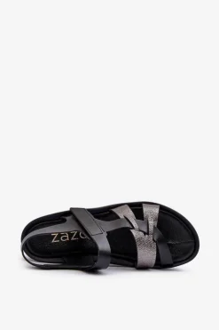 Zazoo 40397 Damskie Skórzane Sandały Na Platformie Czarne