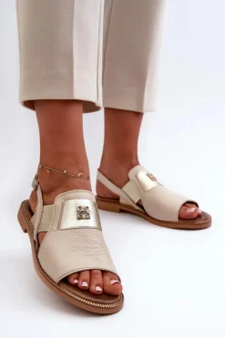 Zazoo 40385 Damskie Skórzane Sandały Beżowe