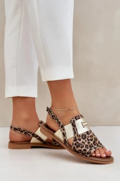 Zazoo 40385 Damskie Skórzane Sandały W Panterkę Brązowe