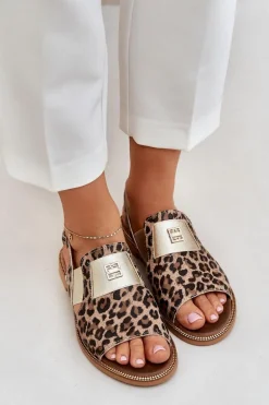 Zazoo 40385 Damskie Skórzane Sandały W Panterkę Brązowe