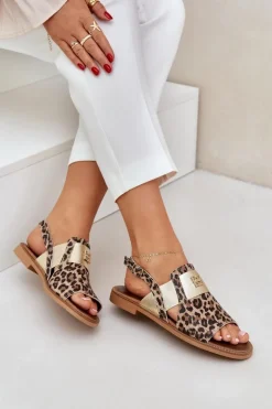 Zazoo 40385 Damskie Skórzane Sandały W Panterkę Brązowe