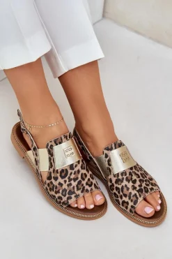 Zazoo 40385 Damskie Skórzane Sandały W Panterkę Brązowe